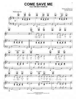 page one of Come Save Me (from The Boy From Oz) (Piano, Vocal & Guitar Chords (Right-Hand Melody))