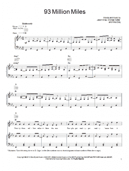 page one of 93 Million Miles (Piano, Vocal & Guitar Chords (Right-Hand Melody))