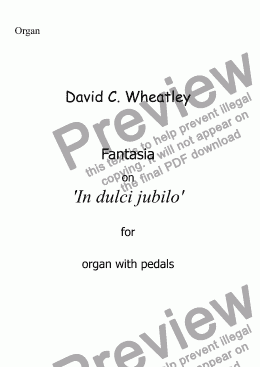 page one of Fantasia on ’In dulci jubilo’ by David Wheatley for organ solo 