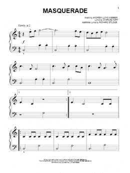 page one of Masquerade (from The Phantom Of The Opera) (Beginning Piano Solo)