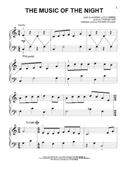 page one of The Music Of The Night (from The Phantom Of The Opera) (Beginning Piano Solo)