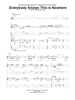 page one of Everybody Knows This Is Nowhere (Guitar Tab)