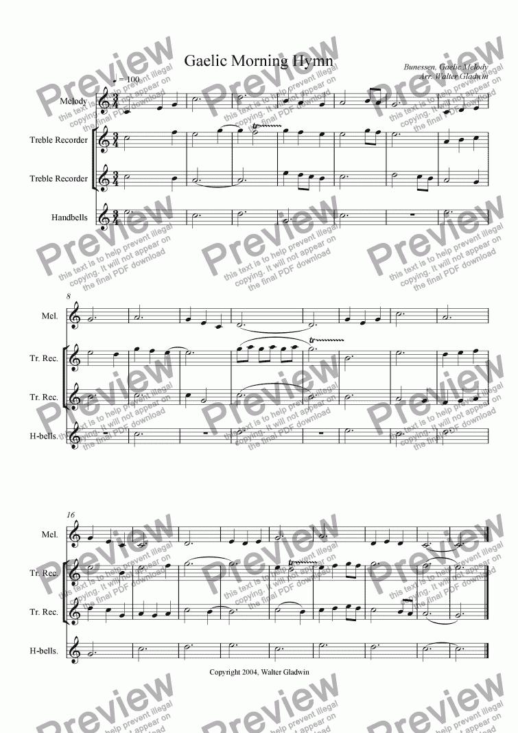page one of Gaelic Morning Hymn (+Trio Accomp.)