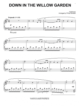 page one of Down In The Willow Garden (arr. Phillip Keveren) (Piano Solo)