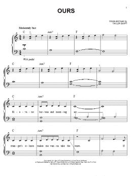 page one of Ours (Easy Piano)