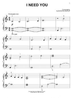 page one of I Need You (from The Twilight Saga: New Moon) (Big Note Piano)