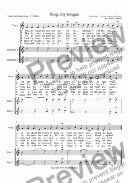 page one of Sing my tongue (hymntune w/recorder acc.)
