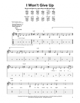 page one of I Won't Give Up (Easy Guitar Tab)