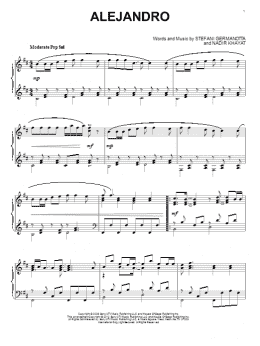 page one of Alejandro (Piano Solo)