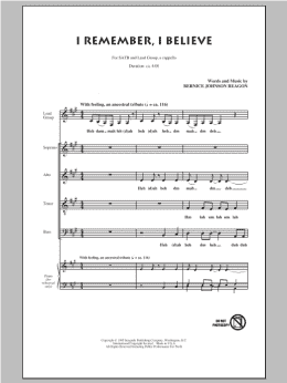 page one of I Remember, I Believe (Choir)