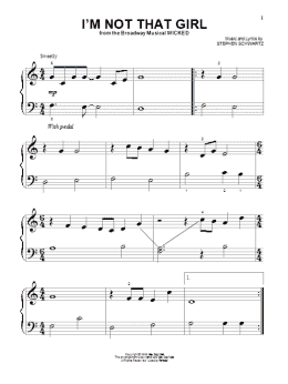 page one of I'm Not That Girl (from Wicked) (Beginning Piano Solo)