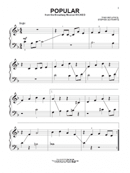 page one of Popular (from Wicked) (Beginning Piano Solo)