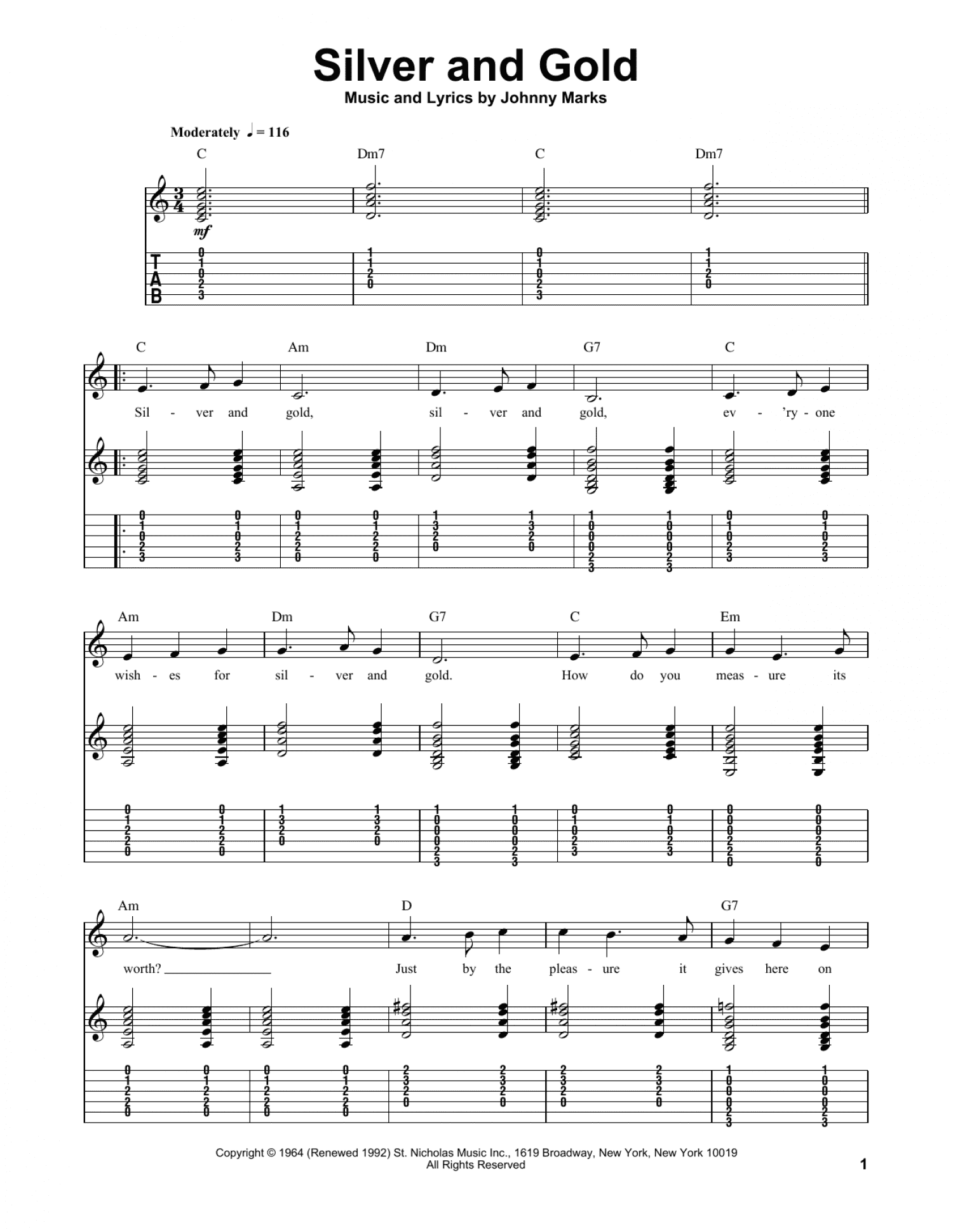 Silver And Gold (Easy Guitar Tab)