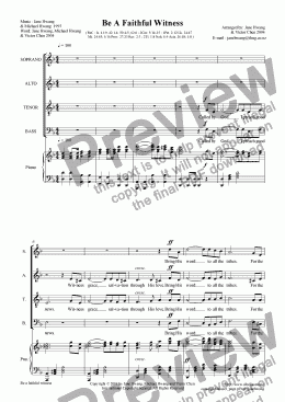 page one of Be A Faithful Witness (SATB+Pno.)