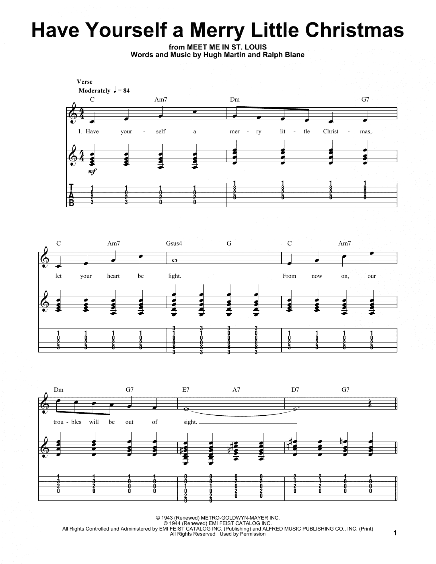 Have Yourself A Merry Little Christmas (Easy Guitar Tab)