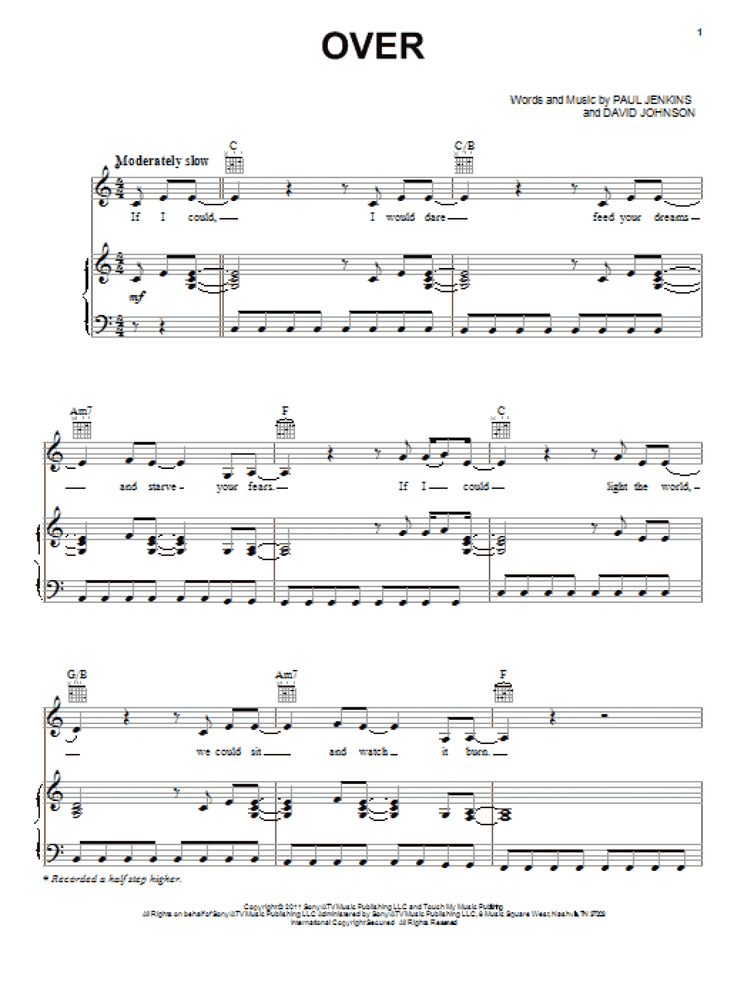 Over (Piano, Vocal & Guitar Chords (Right-Hand Melody))