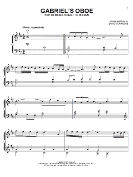 page one of Gabriel's Oboe (from The Mission) (Easy Piano)