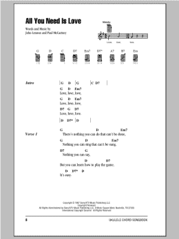 page one of All You Need Is Love (Ukulele Chords/Lyrics)