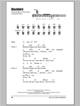 page one of Blackbird (Ukulele Chords/Lyrics)