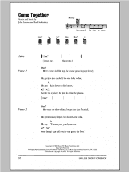 page one of Come Together (Ukulele Chords/Lyrics)