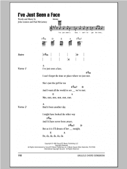 page one of I've Just Seen A Face (Ukulele Chords/Lyrics)