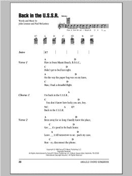 page one of Back In The U.S.S.R. (Ukulele Chords/Lyrics)