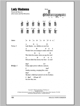 page one of Lady Madonna (Ukulele Chords/Lyrics)
