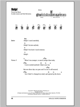 page one of Help! (Ukulele Chords/Lyrics)