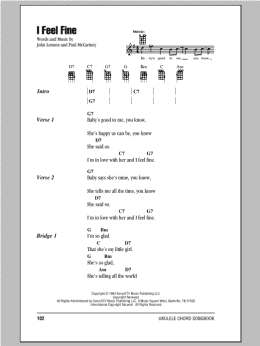 page one of I Feel Fine (Ukulele Chords/Lyrics)