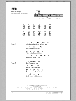 page one of I Will (Ukulele Chords/Lyrics)