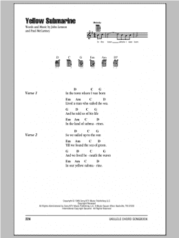 page one of Yellow Submarine (Ukulele Chords/Lyrics)