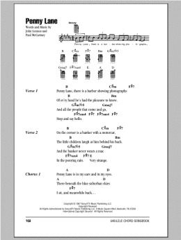 page one of Penny Lane (Ukulele Chords/Lyrics)