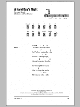 page one of A Hard Day's Night (Ukulele Chords/Lyrics)