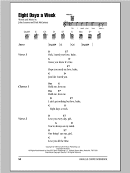 page one of Eight Days A Week (Ukulele Chords/Lyrics)