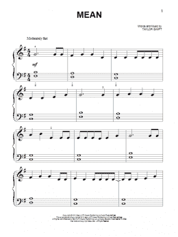 page one of Mean (Beginning Piano Solo)