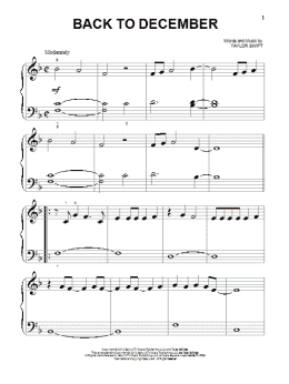 page one of Back To December (Beginning Piano Solo)