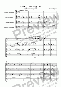 page one of Nandy, The Sleepy Cat, for saxophone quartet