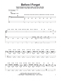 page one of Before I Forget (Bass Guitar Tab)