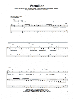 page one of Vermilion (Bass Guitar Tab)