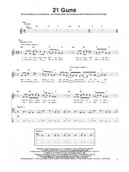 page one of 21 Guns (Bass Guitar Tab)