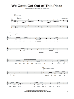 page one of We Gotta Get Out Of This Place (Bass Guitar Tab)