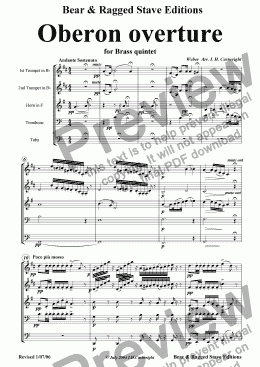 page one of Oberon Overture for Brass Quintet