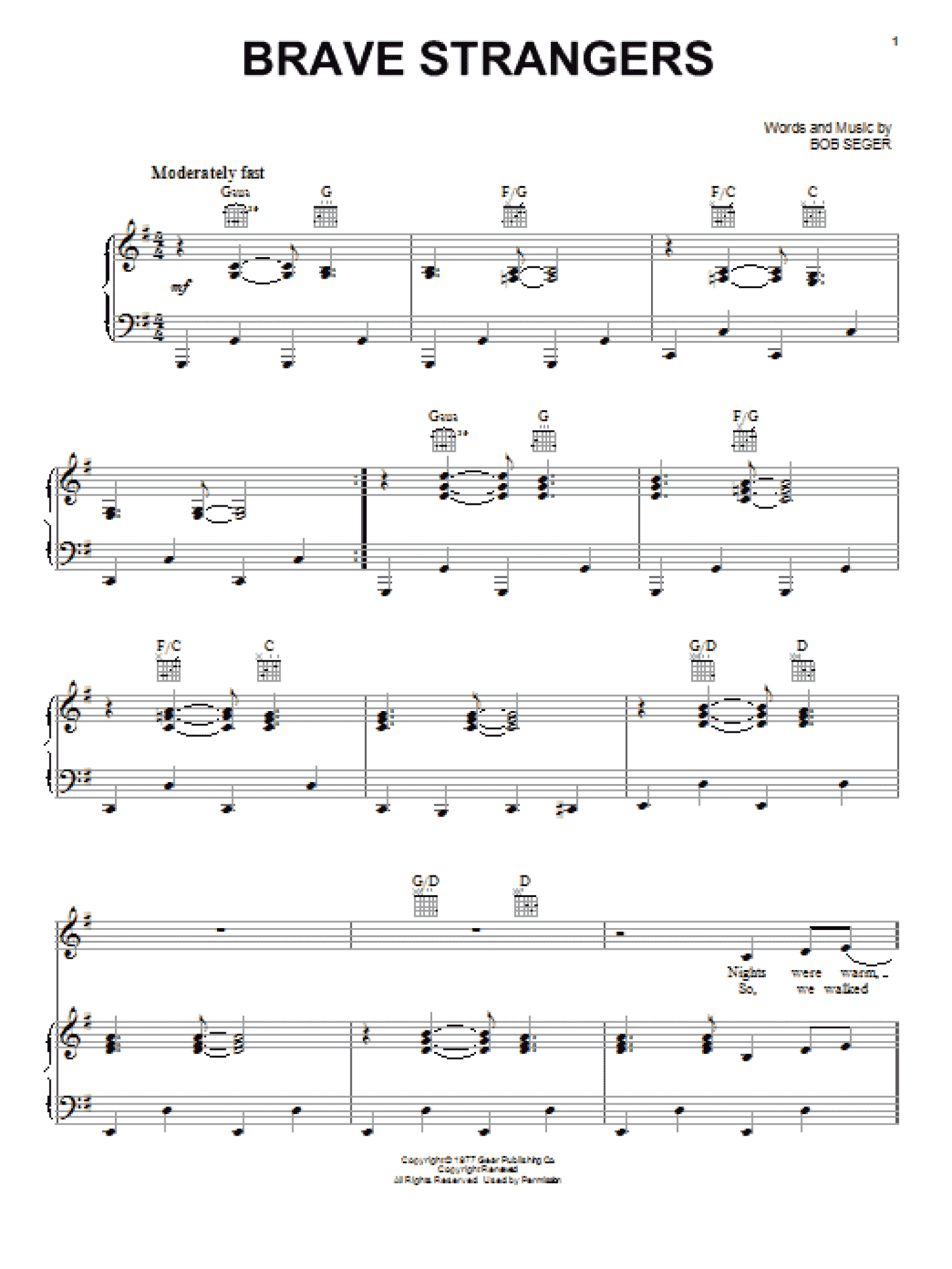 Brave Strangers (Piano, Vocal & Guitar Chords (Right-Hand Melody))