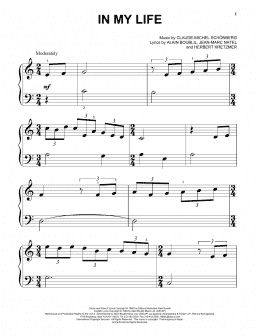 page one of In My Life (Beginning Piano Solo)