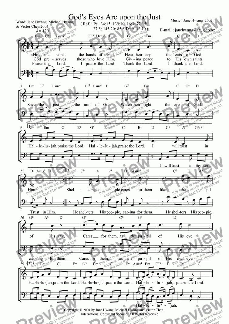 page one of God's Eyes Are upon the Just (Duet)