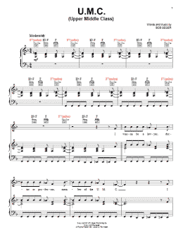 page one of U.M.C. (Upper Middle Class) (Piano, Vocal & Guitar Chords (Right-Hand Melody))
