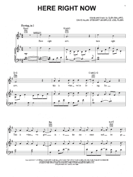 page one of Here Right Now (Piano, Vocal & Guitar Chords (Right-Hand Melody))