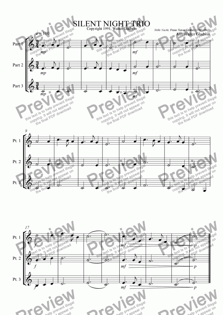 page one of Silent Night Trios/Quartets (w/ Piano acc.)