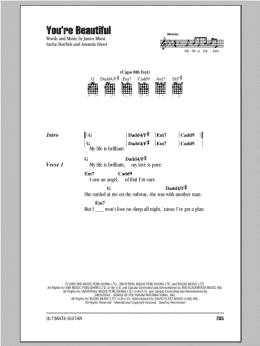 page one of You're Beautiful (Guitar Chords/Lyrics)