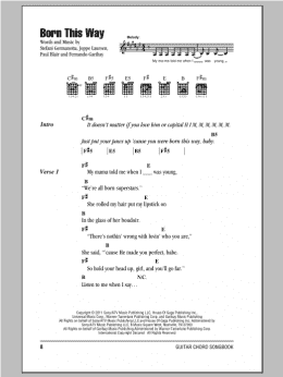 page one of Born This Way (Guitar Chords/Lyrics)